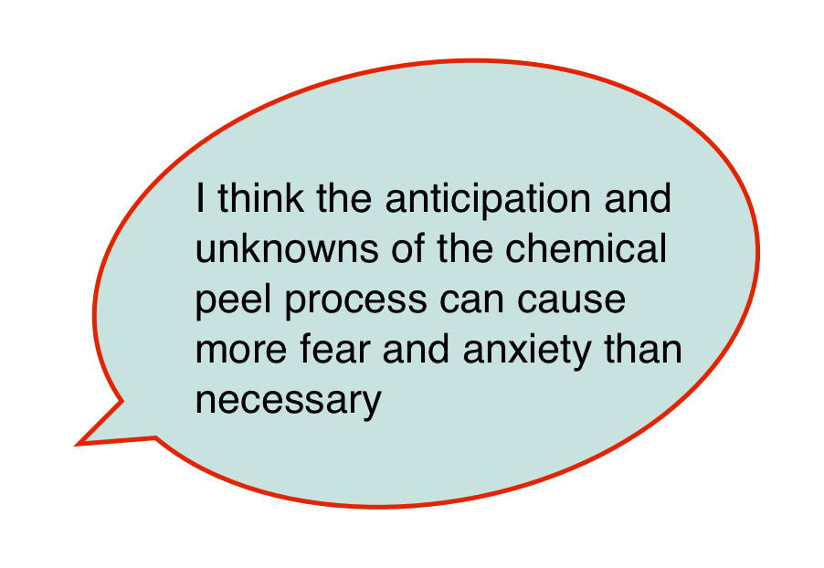 quote from the text about fear of the unknowns about the chemical peel process