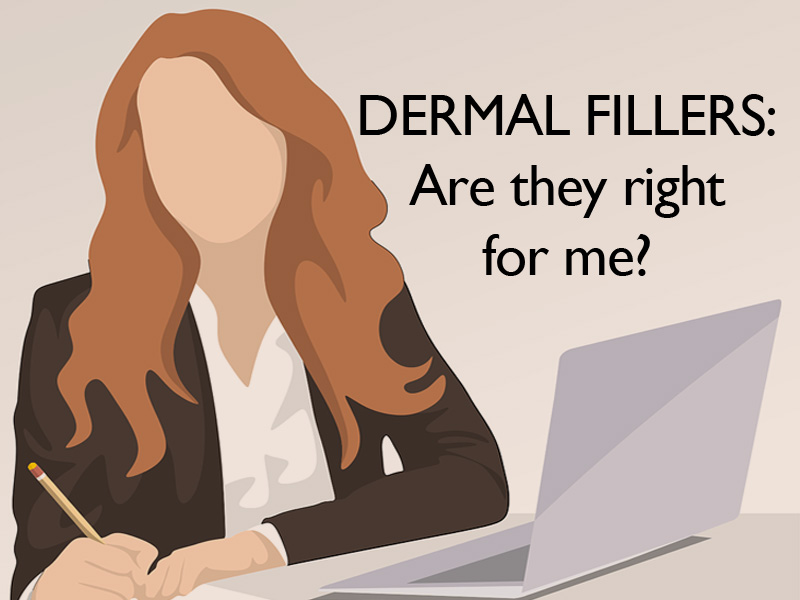 lady working at computer to illustrate thinking about dermal fillers